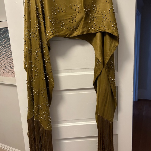 Rachael Comey Satin Olive Beaded Poncho - Picture 5 of 6